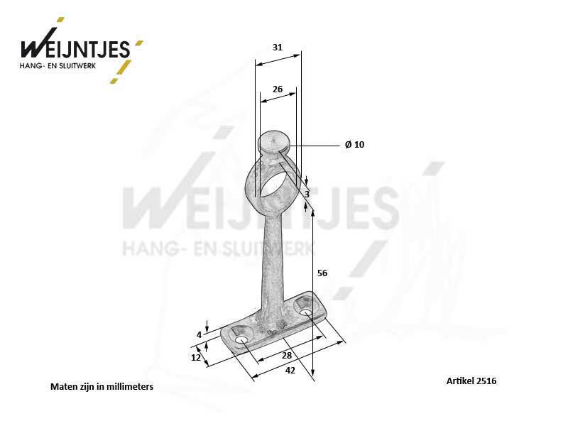 Ringsteun Messing S voor roede 25 mm