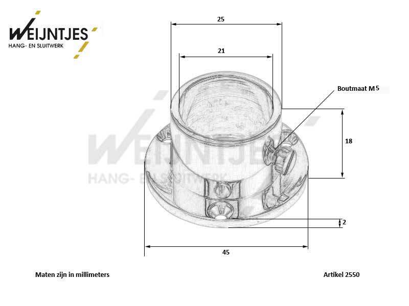 Bodemplaat Messing L voor roede 19 mm