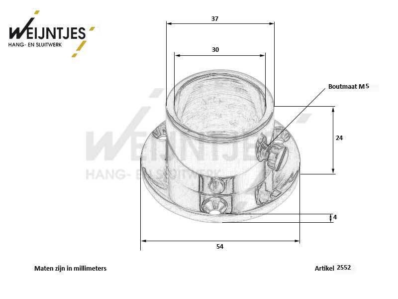 Bodemplaat Messing XXL voor roede 30 mm