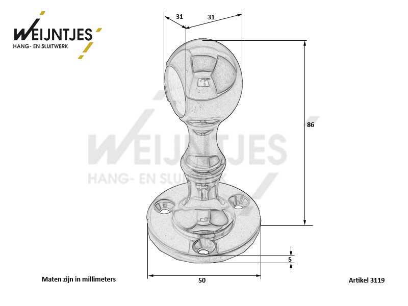 Einddrager Messing voor roede 30 mm