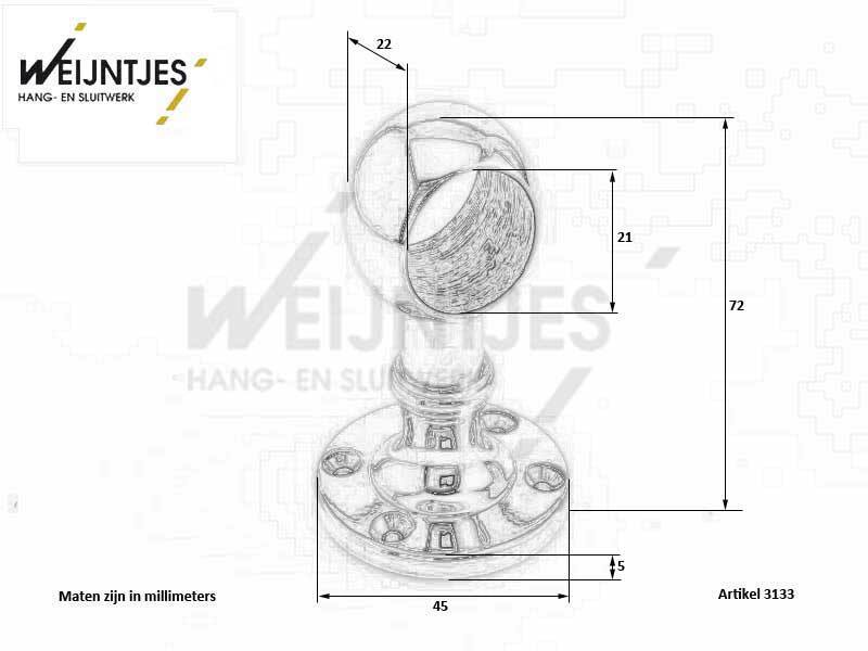 Middendrager Messing voor roede 20 mm