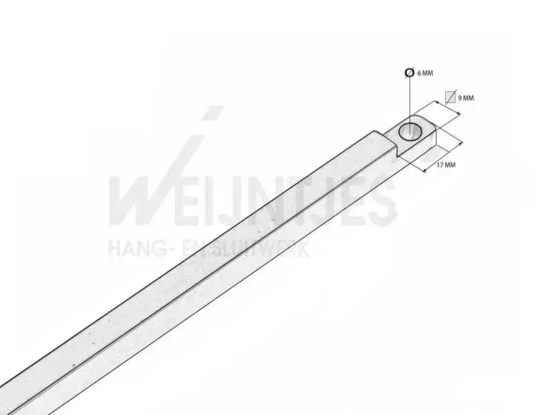 Espagnoletstang Mat nikkel Vierkant 200 cm