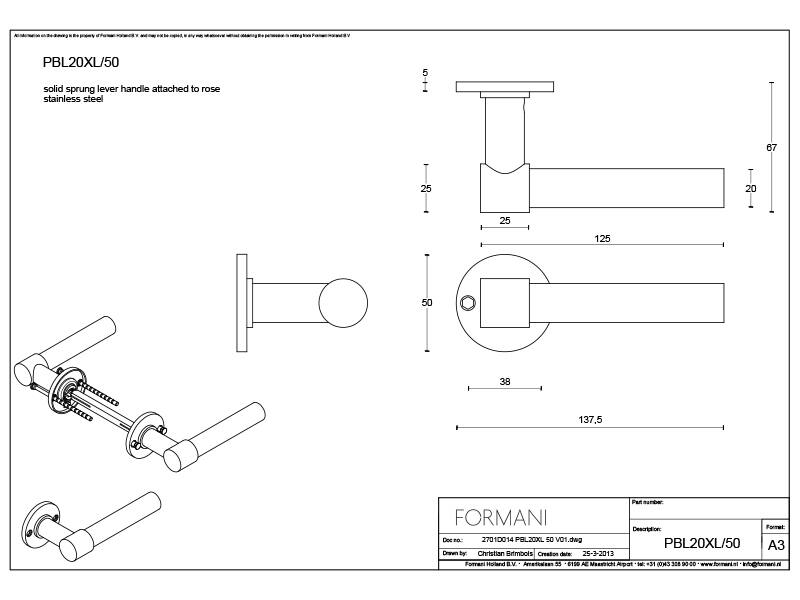 Deurkruk RVS One Piet Boon op verende rozet PBL20XL/50