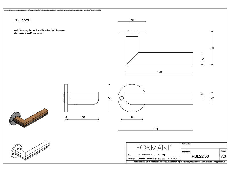 Gatdeel rechts Eiken Two Piet Boon op verende rozet PBL22/50 22mm