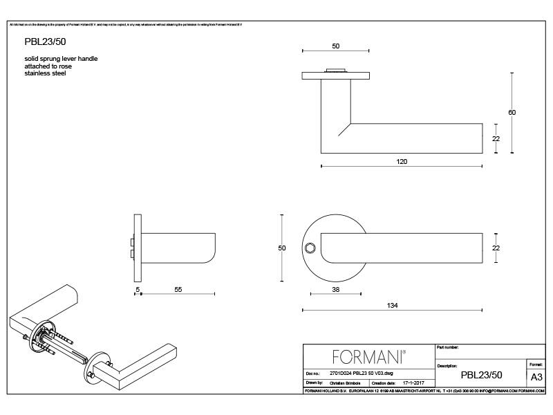 Gatdeel links RVS Two Piet Boon op verende rozet PBL23/50 23mm