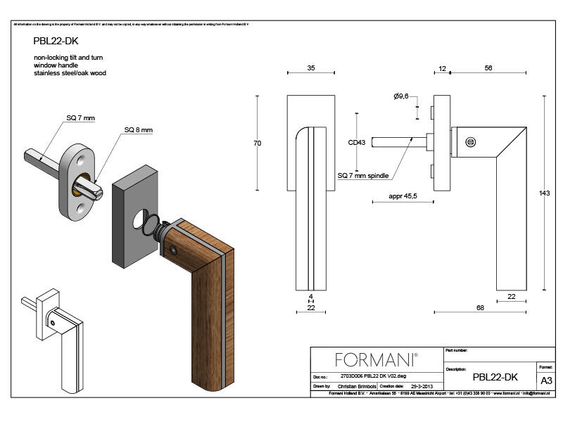 Draaikiep raamkruk Eiken Two Piet Boon PBL22 links 143mm