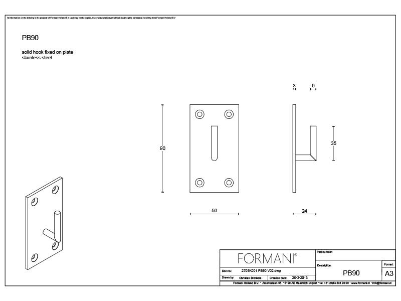 Kapstokhaak Zwart One Piet Boon PB90 50x90mm