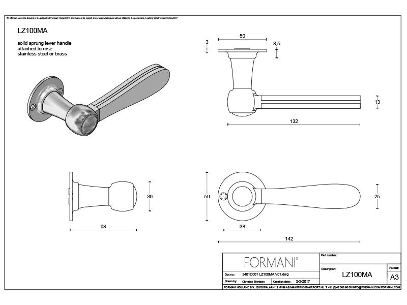 Deurkruk RVS gepolijst/marmer Bosco Lazaro Rosa-Violan 132mm LZ100MA-G op verende rozet