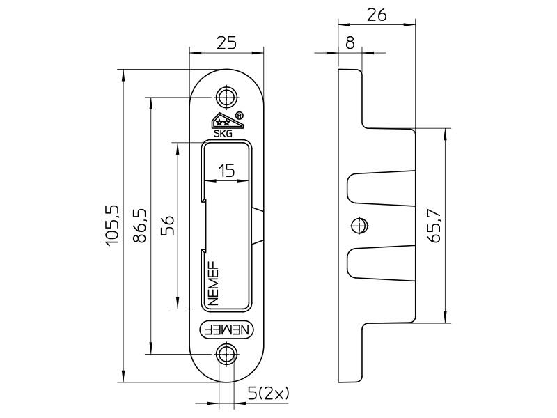 Nemef veiligheidskom SKG2 VS4228 105,5x25x26mm, zonder sluitplaat