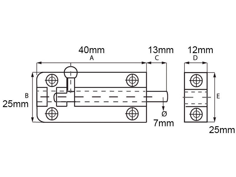 Profielgrendel 40 mm messing verchroomd