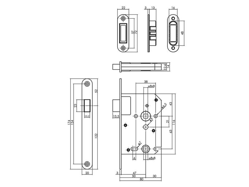 Intersteel Woningbouw magneet badkamer/toilet slot 63/8mm, voorplaat afgerond zwart