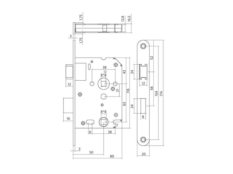 Intersteel Woningbouw toilet-/badkamerslot zwart 63/8 mm