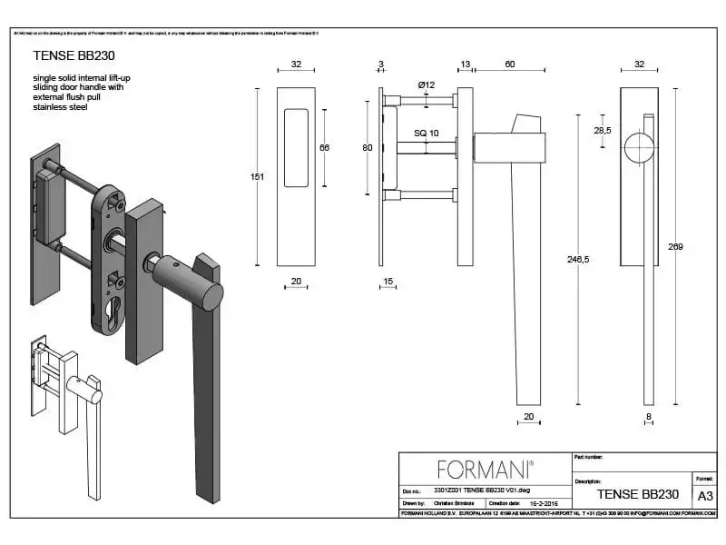 Hefschuifdeurbeslag RVS Bertram Beerbaum Tense BB230