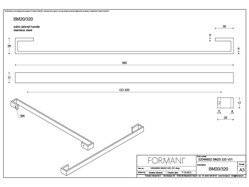 Meubelgreep Zwart Ribbon Bob Manders BM20 320mm
 h.o.h. 320mm Lengte 360mm