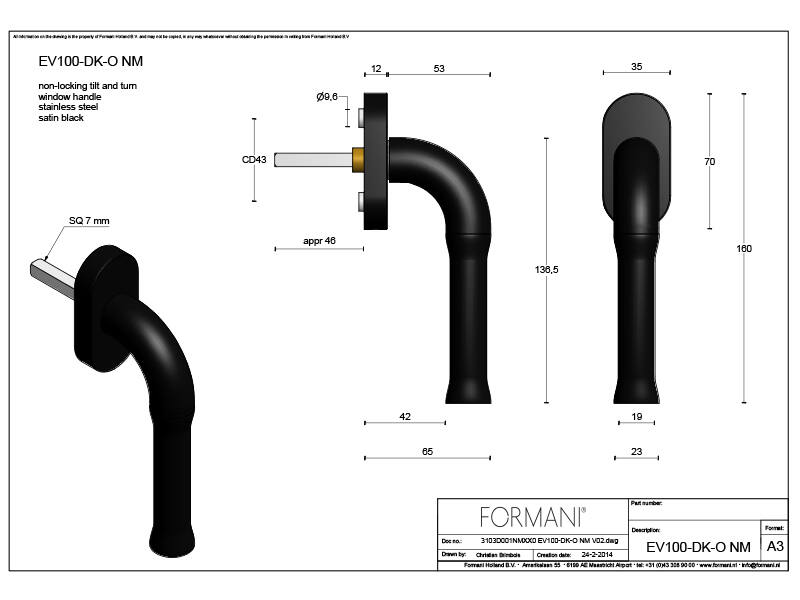 Draaikiep raamkruk Zwart Nour EV100 Edward van Vliet 160mm
