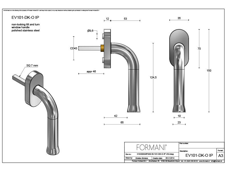 Draaikiep raamkruk RVS gepolijst Nour EV101 Edward van Vliet 150mm