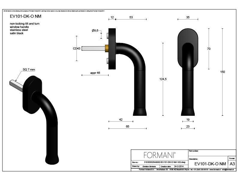 Draaikiep raamkruk Zwart Nour EV101 Edward van Vliet 150mm