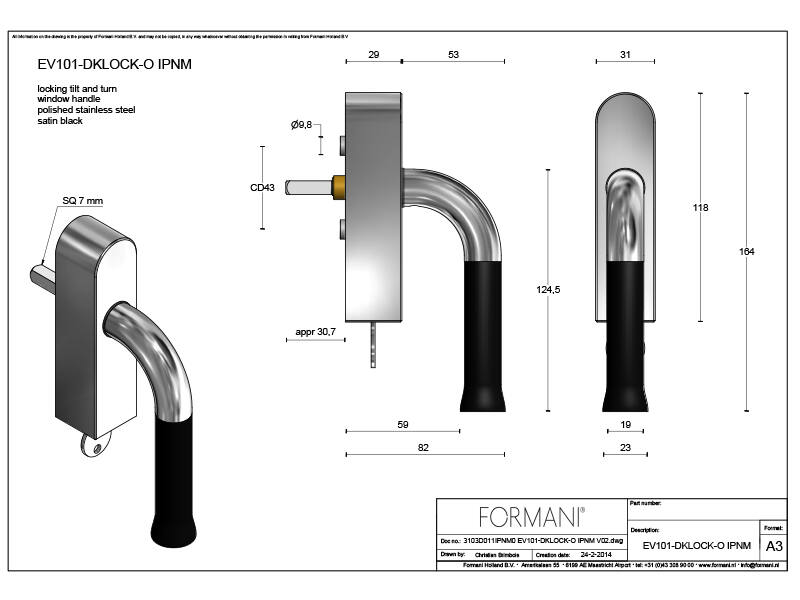 Draaikiep raamkruk RVS gepolijst/zwart Nour EV101 afsluitbaar Edward van Vliet 164mm