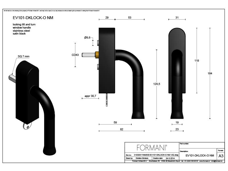 Draaikiep raamkruk Zwart Nour EV101 afsluitbaar Edward van Vliet 164mm