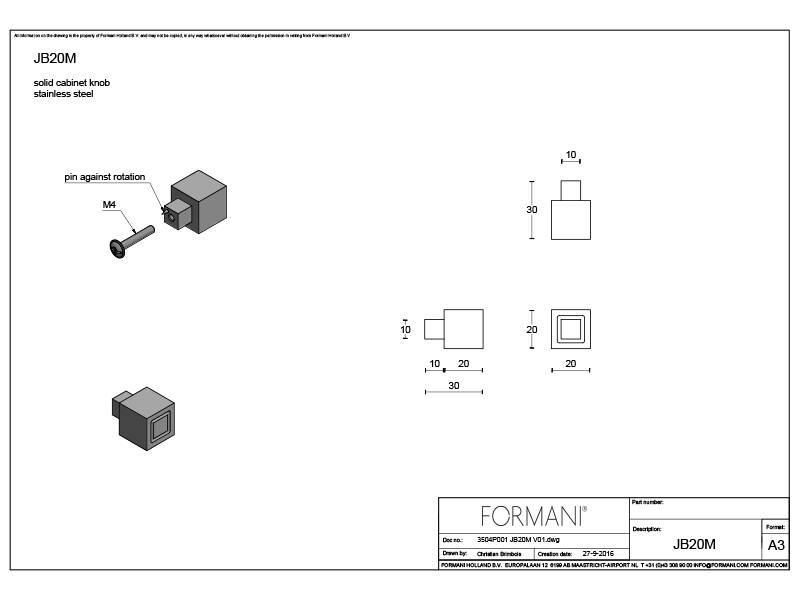 Meubelknop RVS Square Jan des Bouvrie JB20M 20x20mm