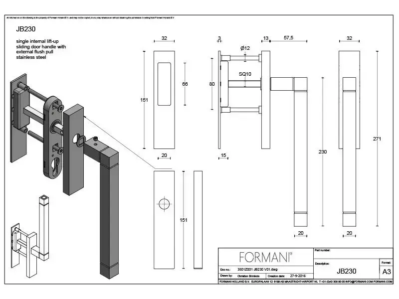 Hefschuifdeurbeslag RVS gepolijst Square Jan d Bouvrie JB230 Blind