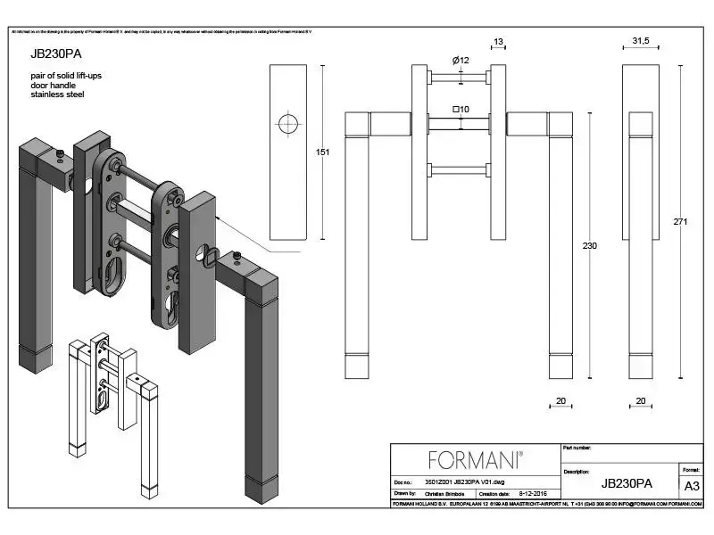 Hefschuifdeurbeslag RVS gepolijst Square Jan des Bouvrie JB230 Blind