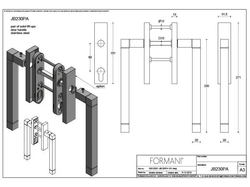 Hefschuifdeurbeslag RVS gepolijst Square Jan d Bouvrie JB230 PC69
