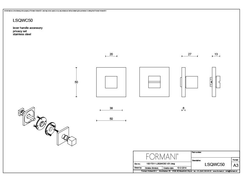 WC-garnituur Wit Square LSQWC50 50mm, 5/6/7/8mm wc stift