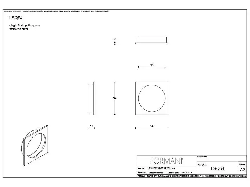 Schuifdeurkom Zwart Square LSQ54 vierkant 54mm inbouwdiepte 11mm