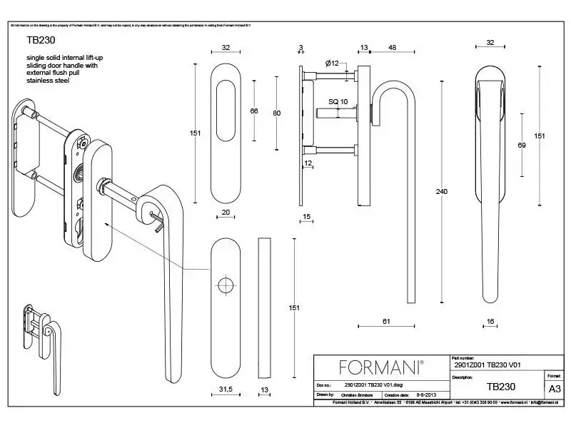 Hefschuifdeurbeslag RVS Fold Tord Boontje TB230 Blind Incl. komgreep