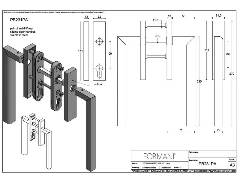 Hefschuifdeurbeslag RVS Two Piet Boon PB231 PC69 Paarsgewijze montage