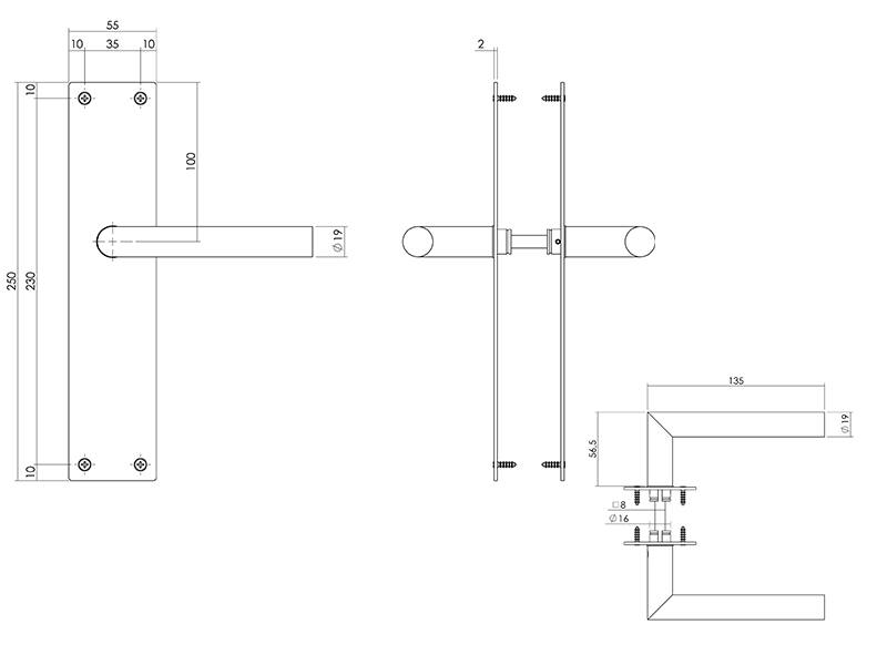 Intersteel Deurkruk Zwart Jura op schild 250x55x2mm Blind 135mm
