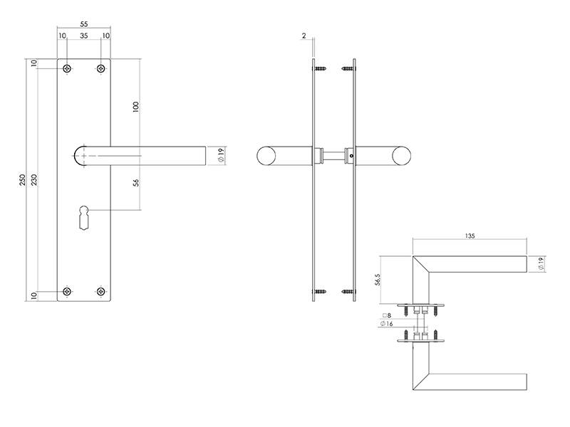 Intersteel Deurkruk Zwart Jura op schild 250x55x2mm SL56