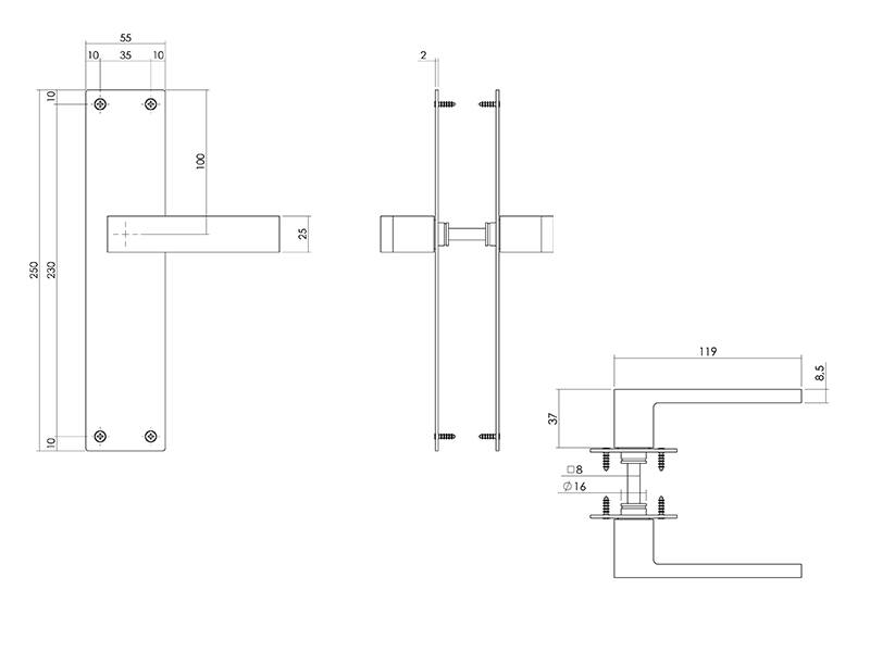 Intersteel Deurkruk Zwart Amsterdam op schild 250x55x2mm Blind