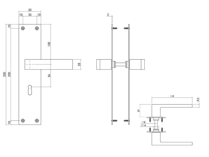 Intersteel Deurkruk Zwart Amsterdam op schild 250x55x2mm SL56