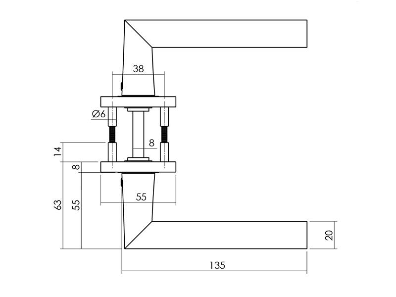 Intersteel Deurkruk Zwart Hoek 90 graden op ronde rozet 55x8mm 135mm