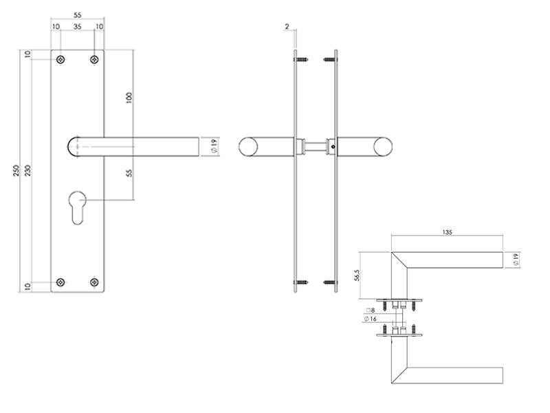 Intersteel Deurkruk Zwart Jura op schild 250x55x2mm PC55