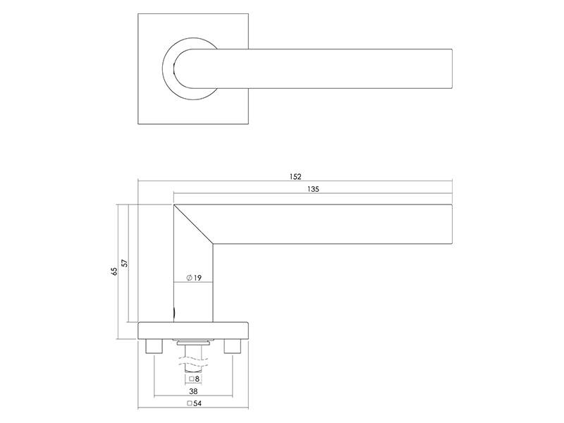 Intersteel Deurkruk RVS Hoek 90 graden vierkante rozet 53x53x8mm