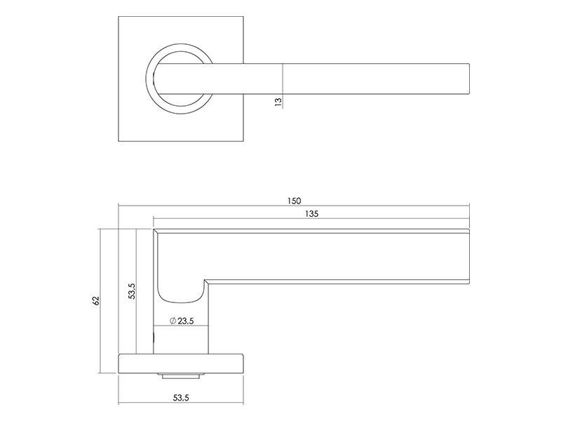 Intersteel Deurkruk RVS Hoek 90 graden plat vierkante rozet 53x53x8mm