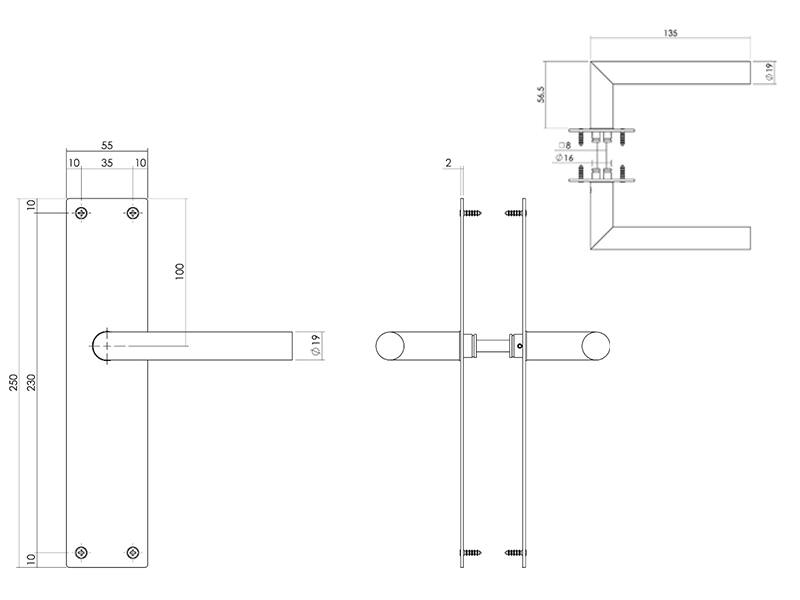 Intersteel Deurkruk RVS Jura op schild 250x55x2mm Blind