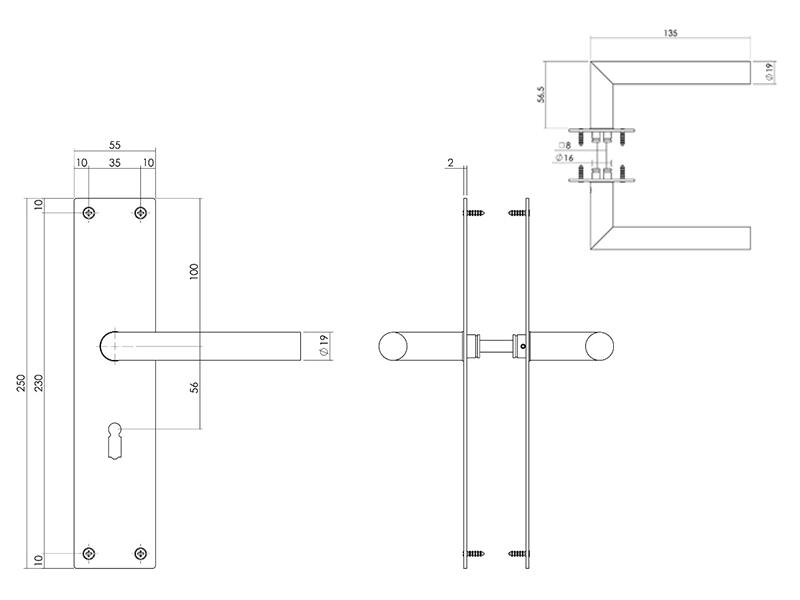 Intersteel Deurkruk RVS Jura op schild 250x55x2mm SL56