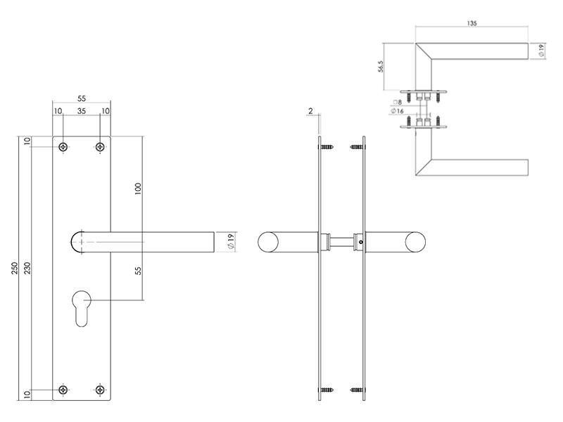 Intersteel Deurkruk RVS Jura op schild 250x55x2mm PC55