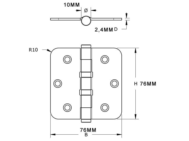 Kogellagerscharnier ronde hoeken 76x76 mm RVS geborsteld zwart