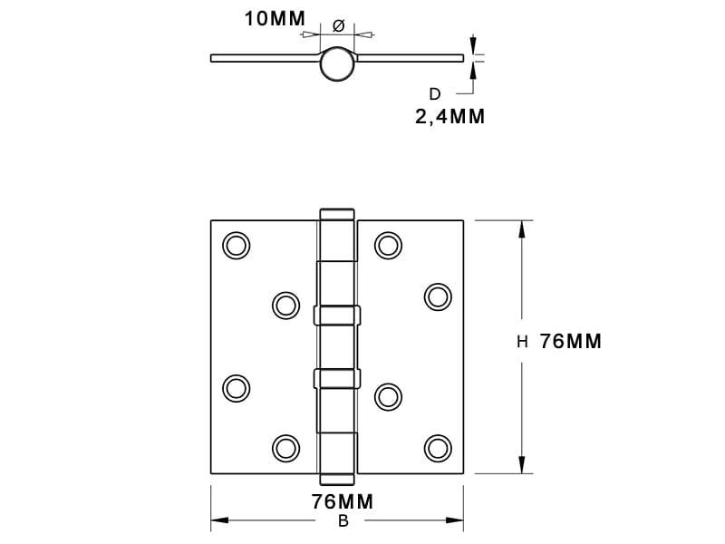 Kogellagerscharnier rechte hoeken 76x76 mm RVS geborsteld zwart gelakt