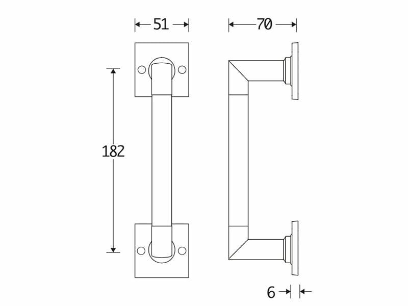 Handreep Messing Bauhaus op vierkante rozetten lengte 230 mm