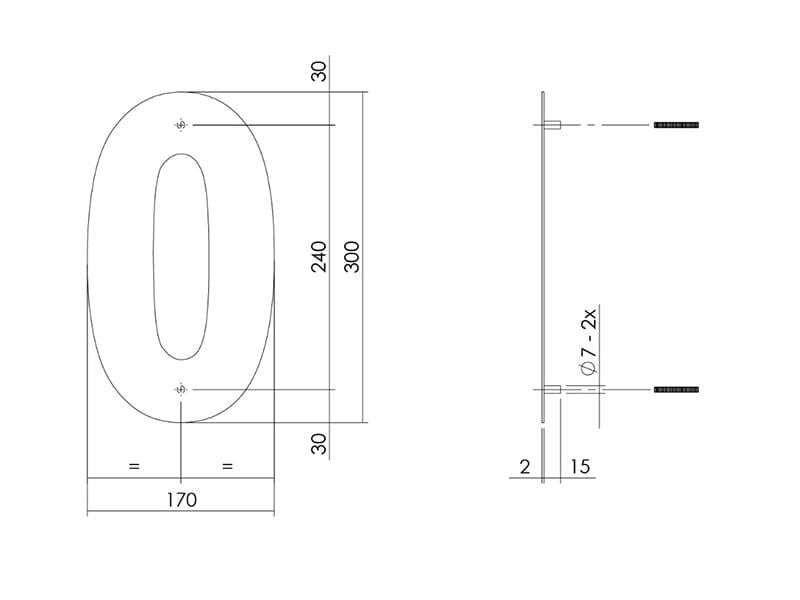 Intersteel Huisnummer Zwart 0 hoogte 300mm