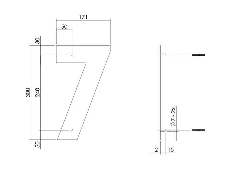 Intersteel Huisnummer Zwart 7 hoogte 300mm