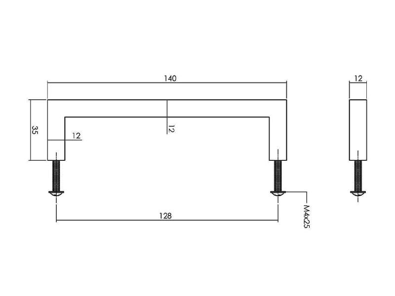 Intersteel Meubelgreep Zwart vierkant 128mm h.o.h.