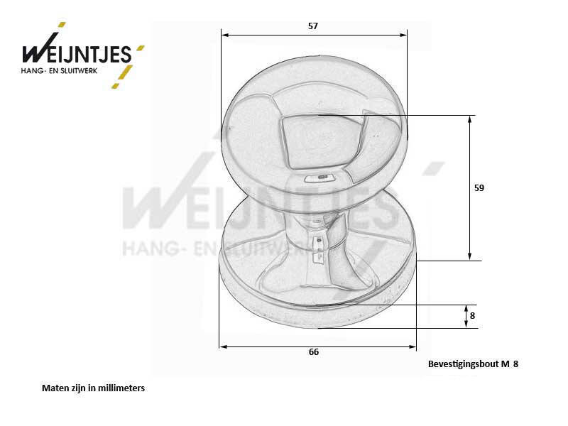 Intersteel Voordeurknop RVS Paddenstoel 57mm