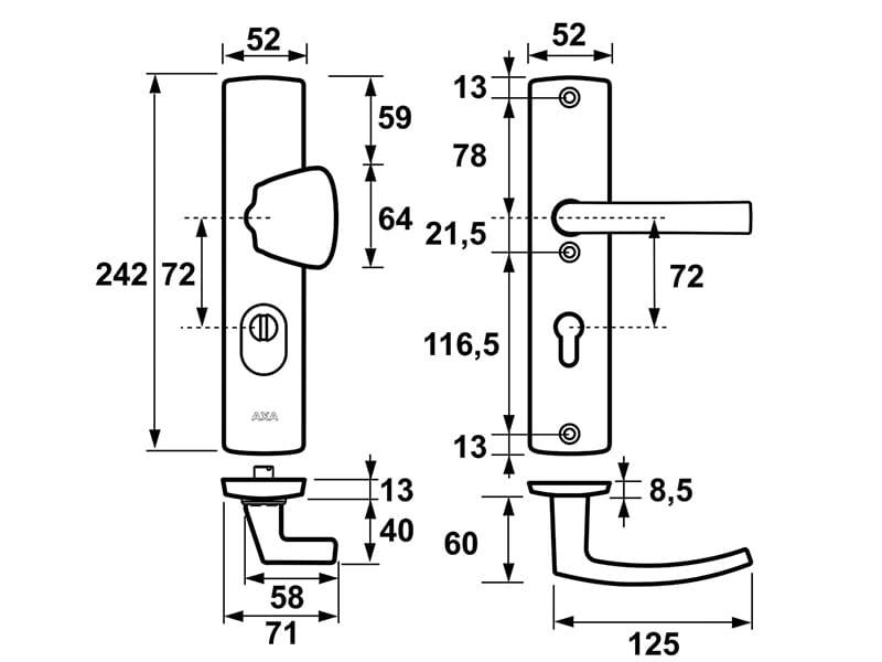 AXA Curve Plus Veiligheidsbeslag S-knop+Blok PC72 anti-kerntrek